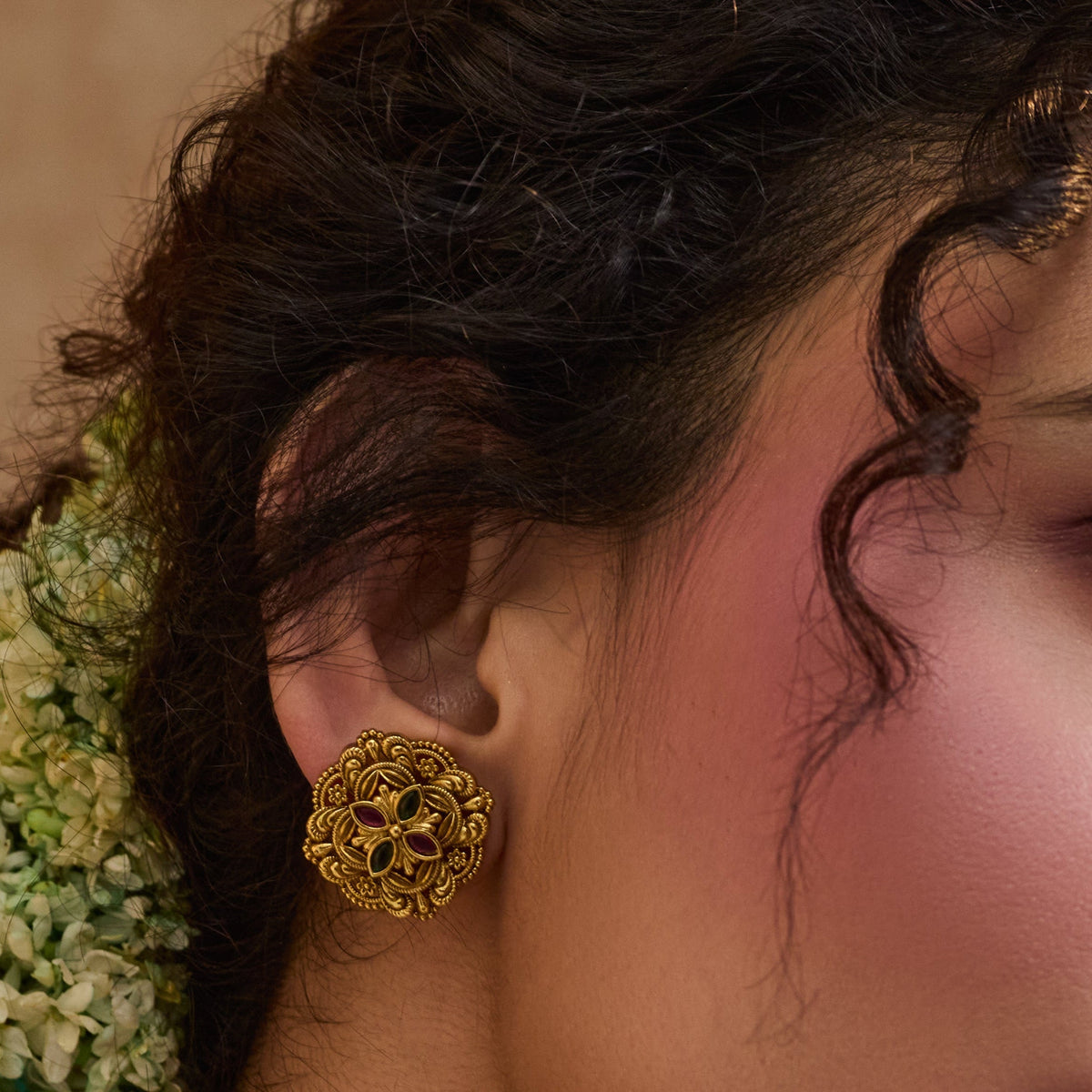 Vritika Antique Floral Stud Earrings
