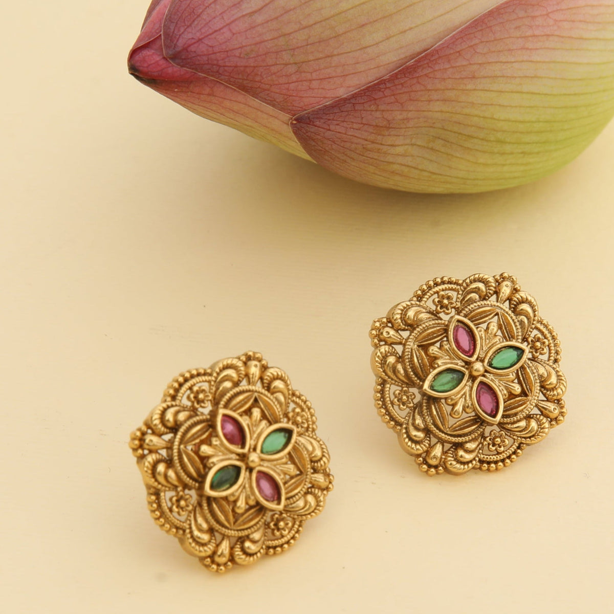 Vritika Antique Floral Stud Earrings