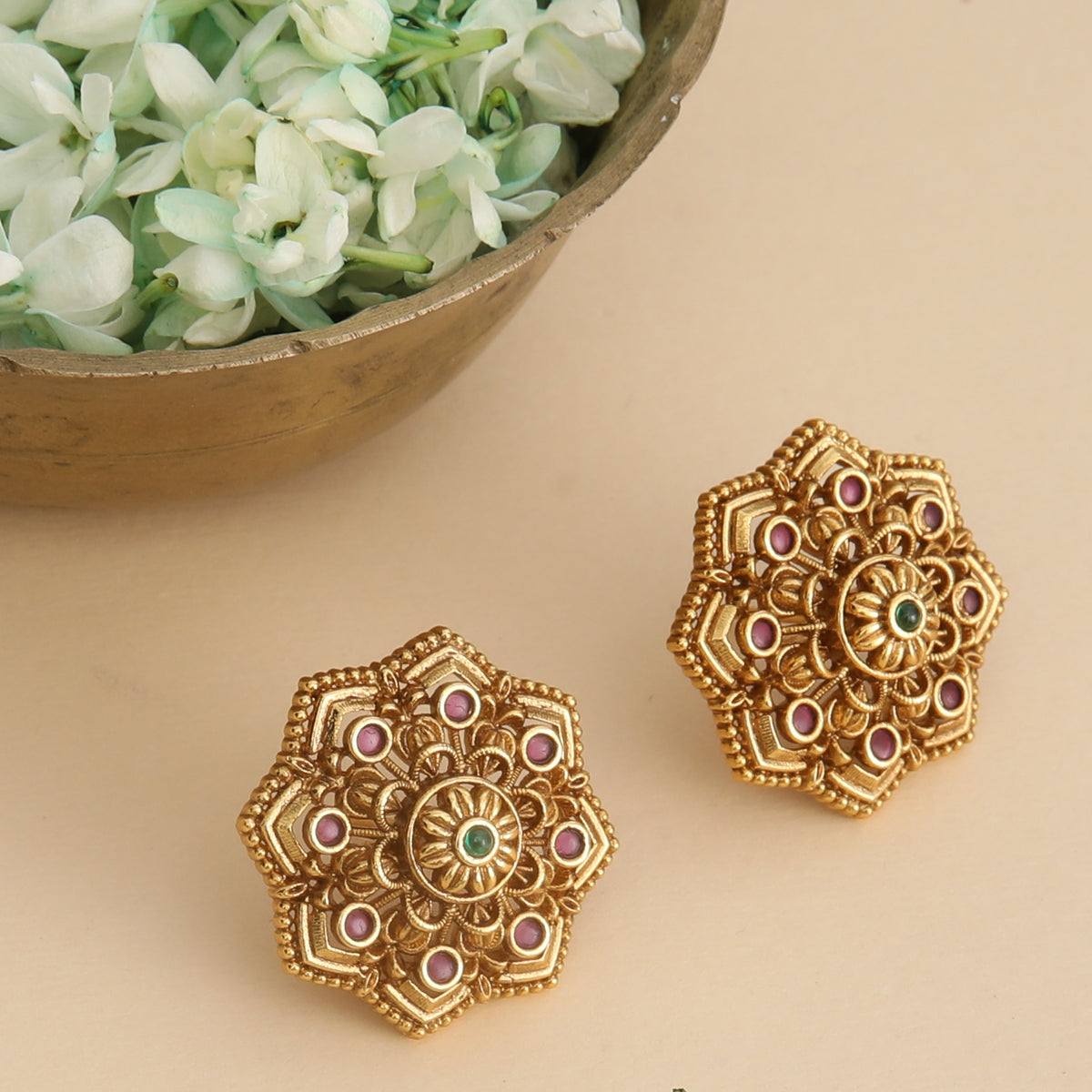 Ridhima Antique Floral Stud Earrings