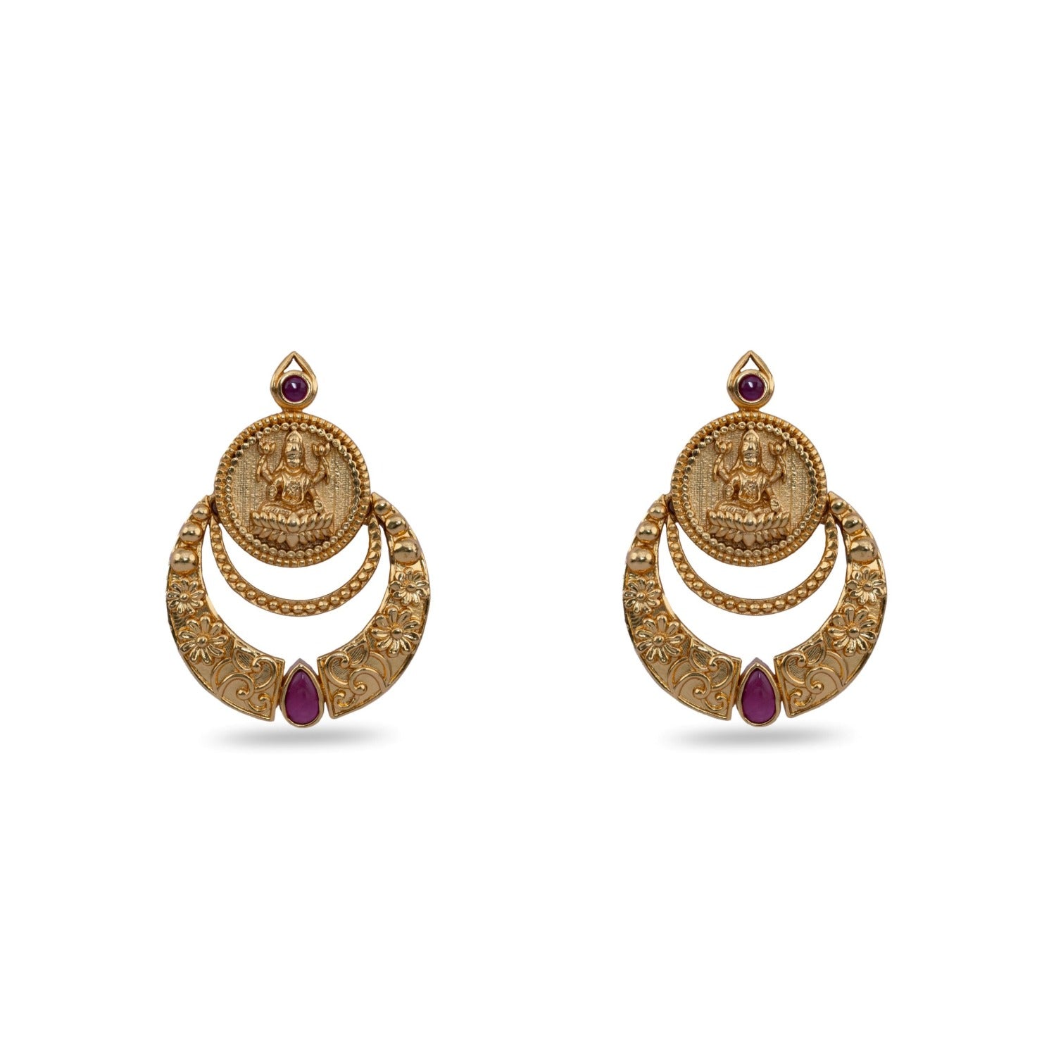 Shreeja Antique Red Kempu Chandbali Earrings