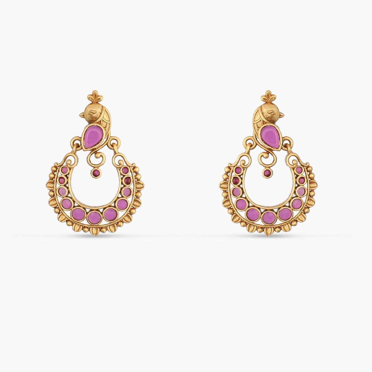 Aaravi Antique Red Kempu Chandbali Earrings