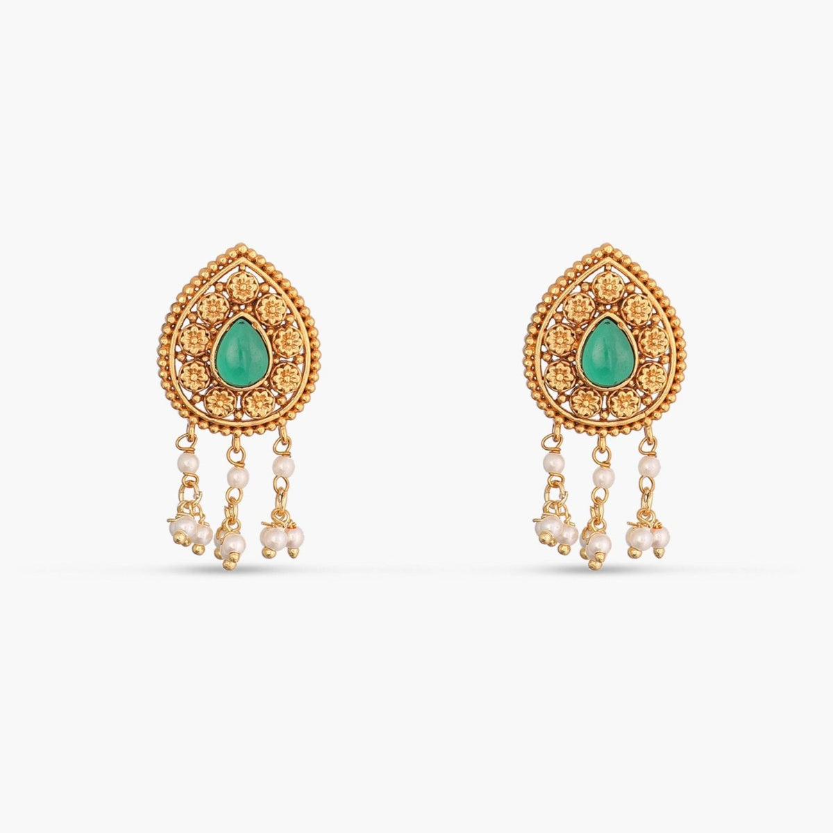 Irisa Antique Green Kempu Stud Earrings