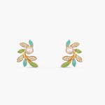 Eriha Pearl CZ Green Leaf Stud Earrings