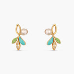 Eriha Pearl Statement Green Leaf Stud Earrings