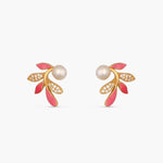 Eriha Pearl Delicate Pink Leaf Stud Earrings