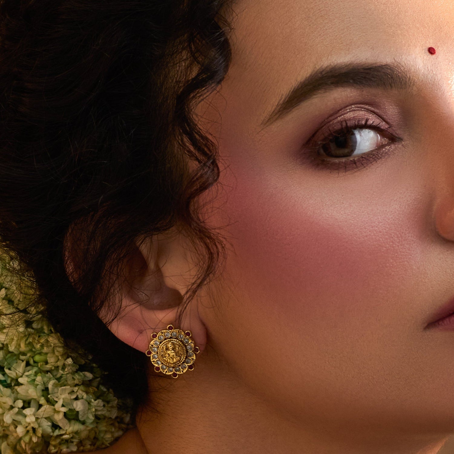 Madhavi Antique Kempu Stud Earrings