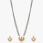 Pushti Antique Green Kempu Black Beads Necklace Set