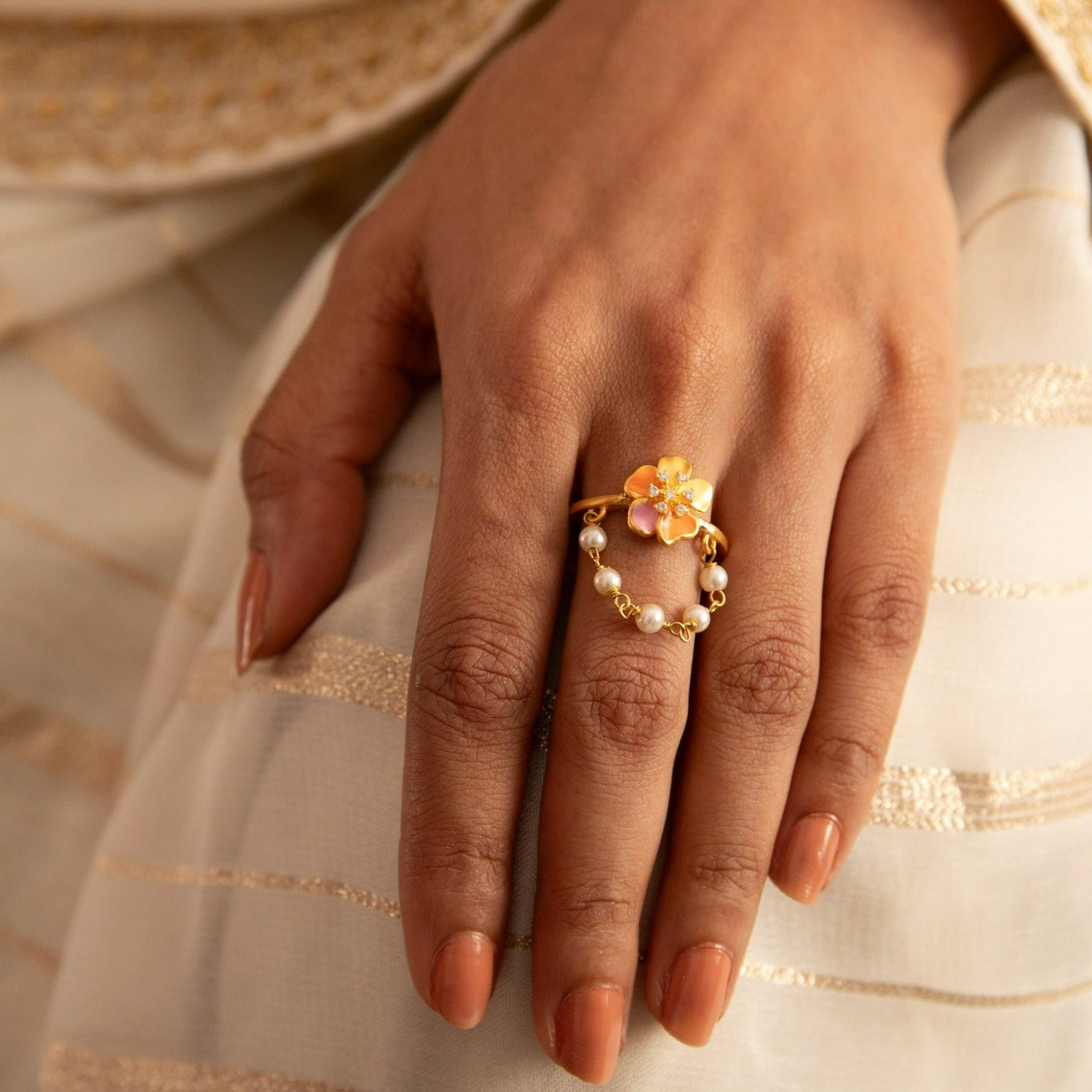 Jalaja Floral Drop Finger Ring