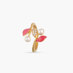 Eriha Pearl Statement CZ Pink Leaf Finger Ring