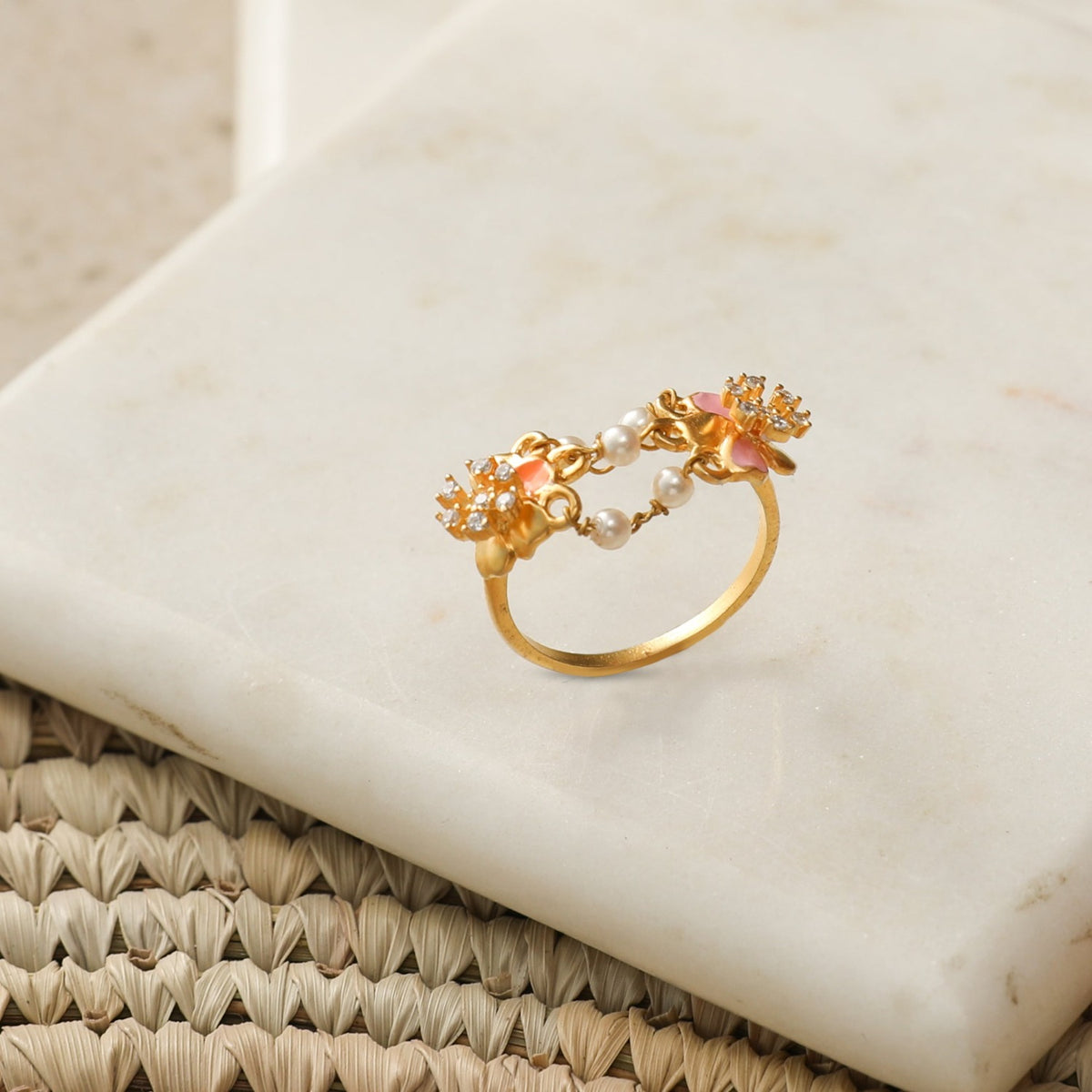 Jalaja Pearl Floral Finger Ring