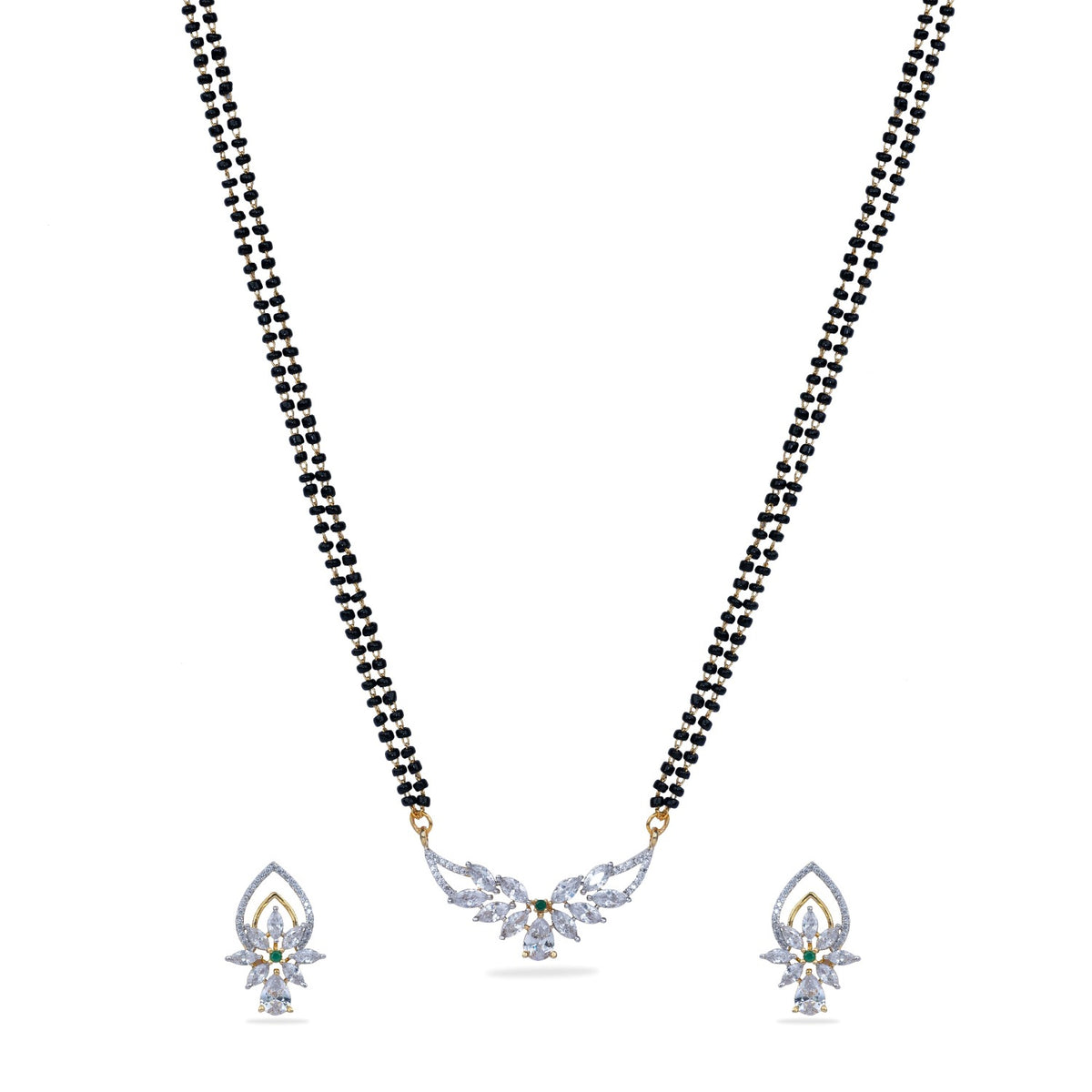 Shreeya CZ White Green Black Beads Necklace Set