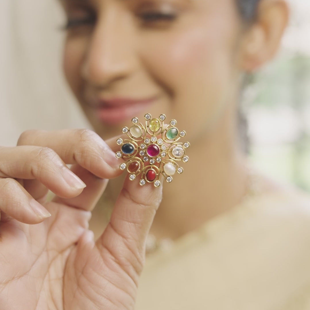 Navaratna Floral Stud Earrings