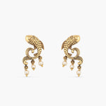 Fish and Pearl Oxidized Drop Earrings