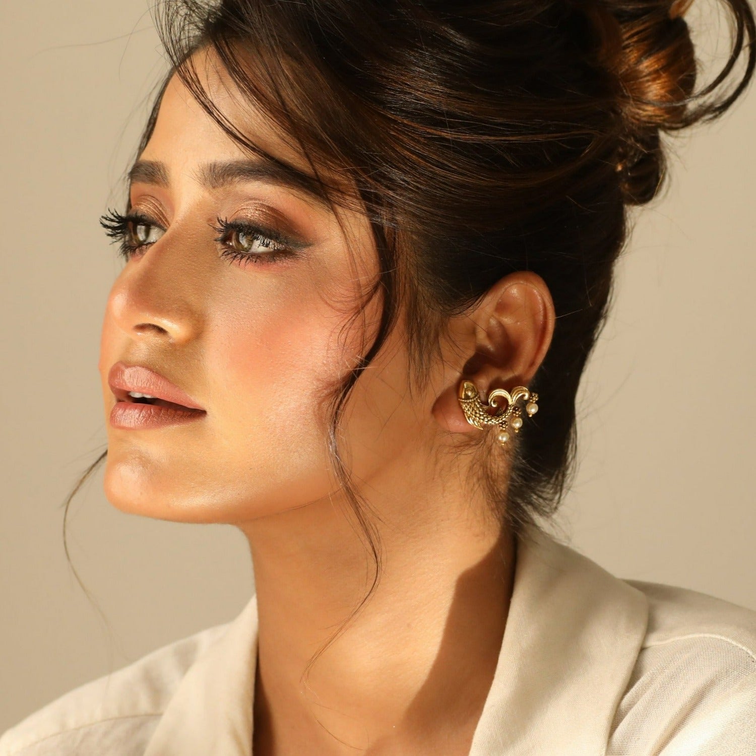 Fish and Pearl Oxidized Drop Earrings