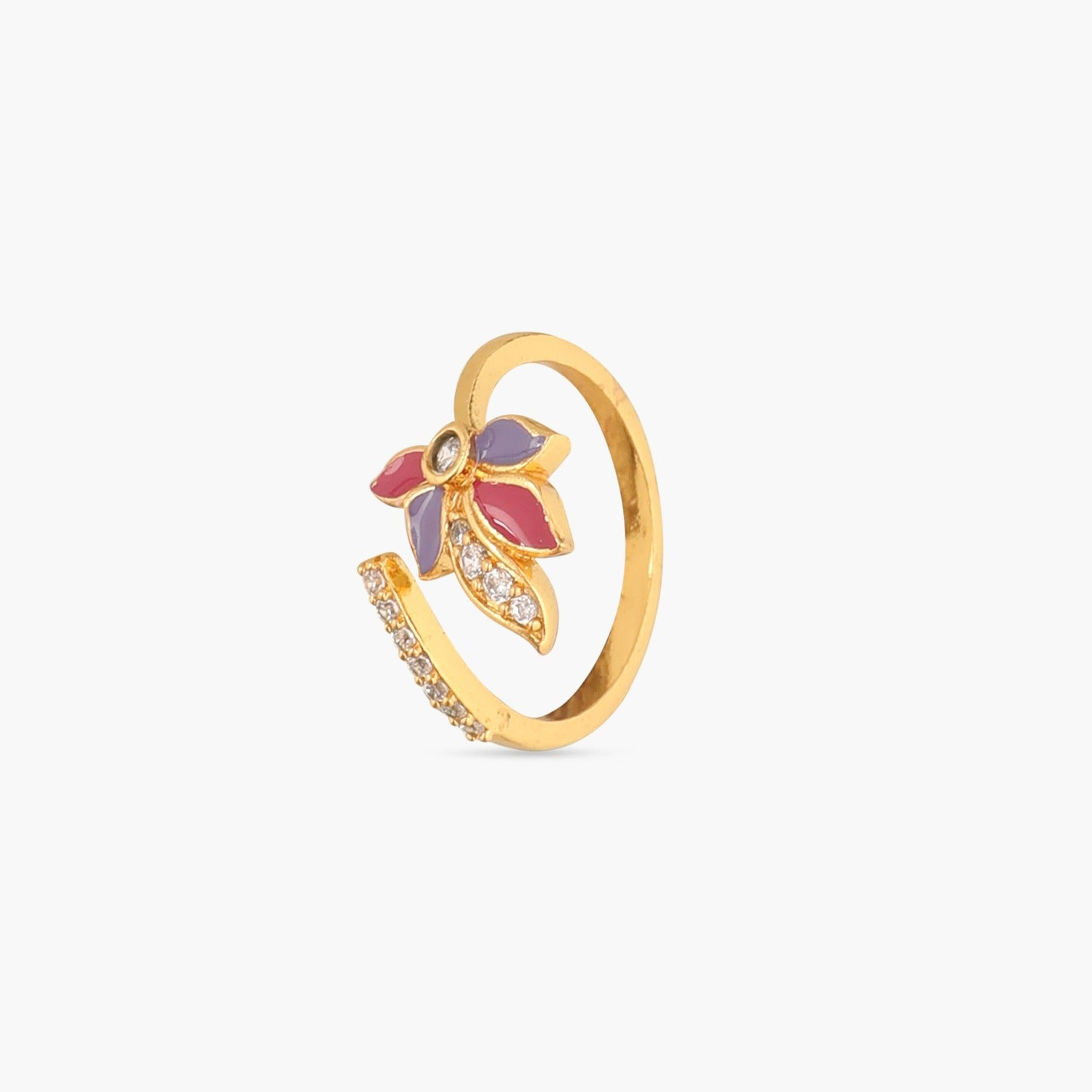 Pansy Floral CZ Simple Finger Ring
