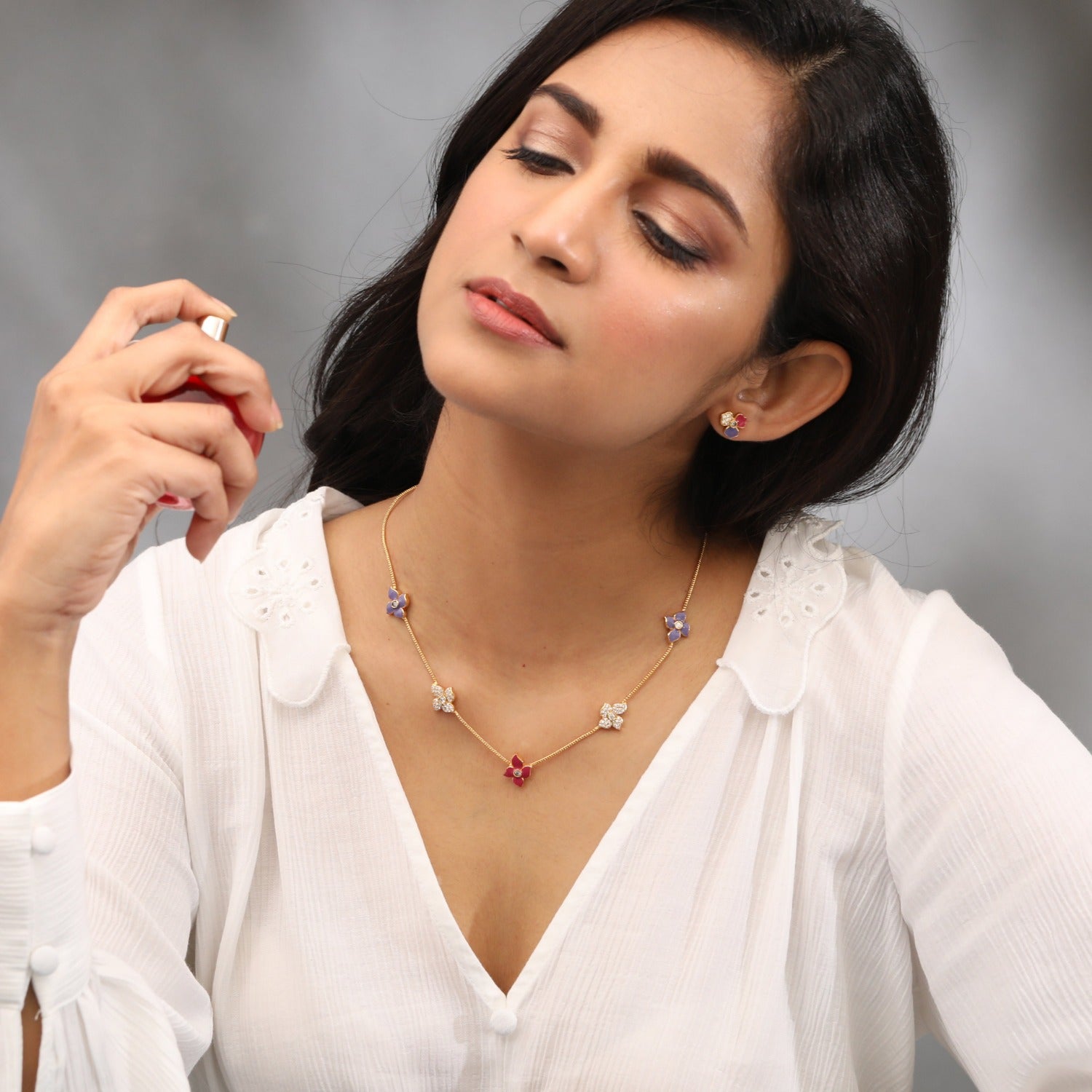 Pansy Floral CZ Statement Classic Layer  Necklace