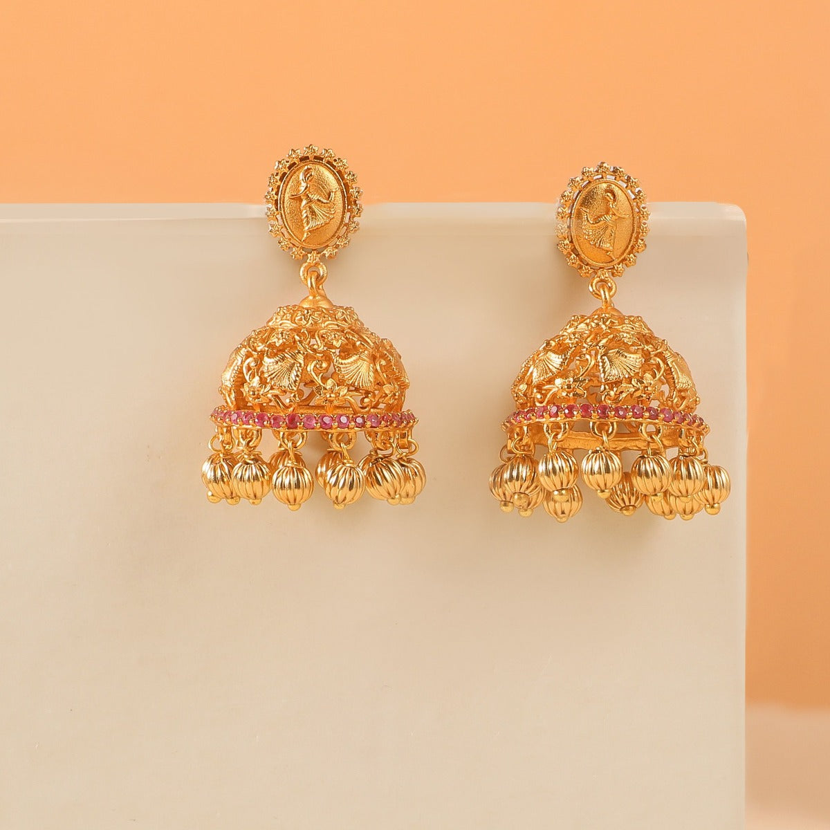 Antique Gold Plated Lasya Jhumka Earrings 
