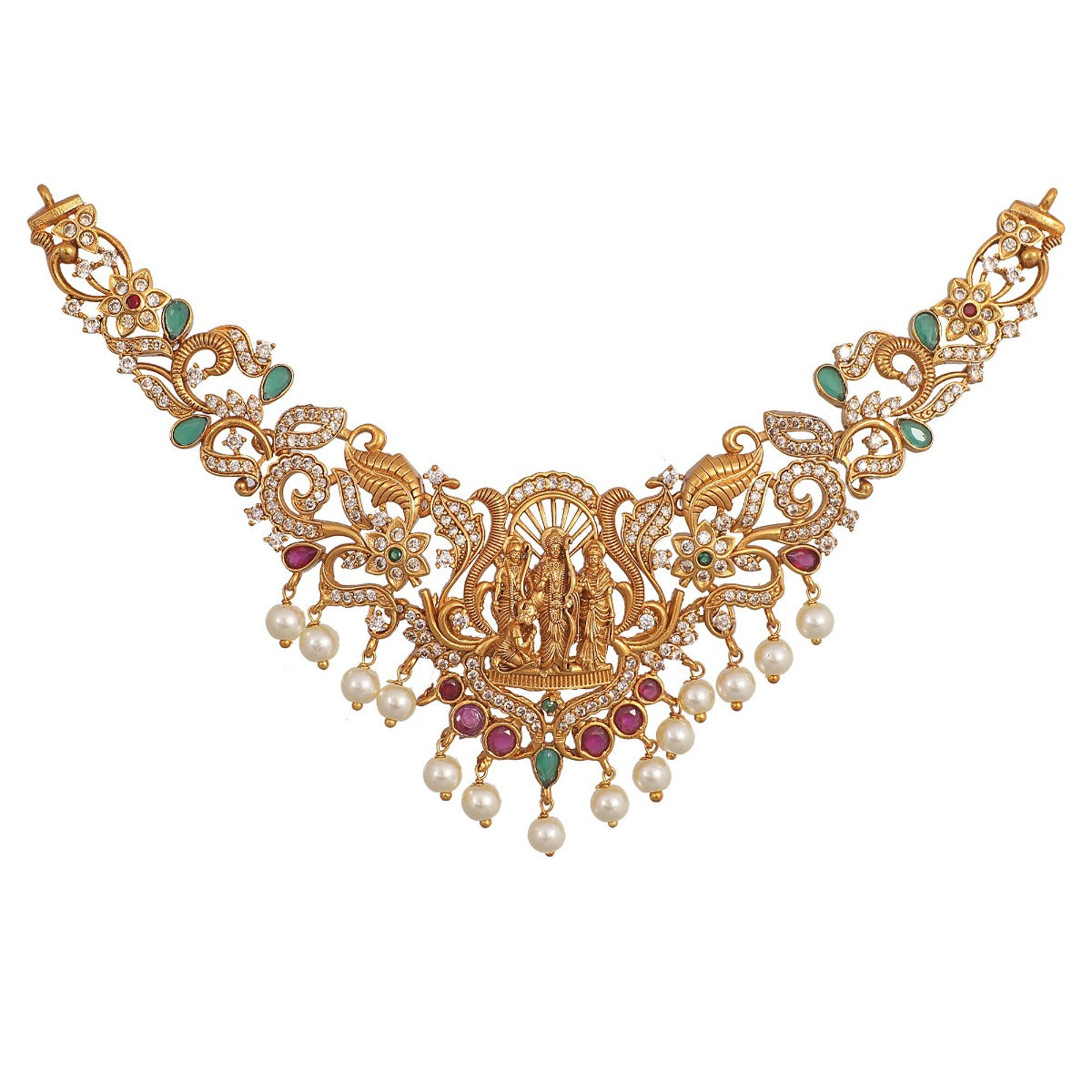 Antique Gold Plated Ram Parivar Idol Choker Earrings Set