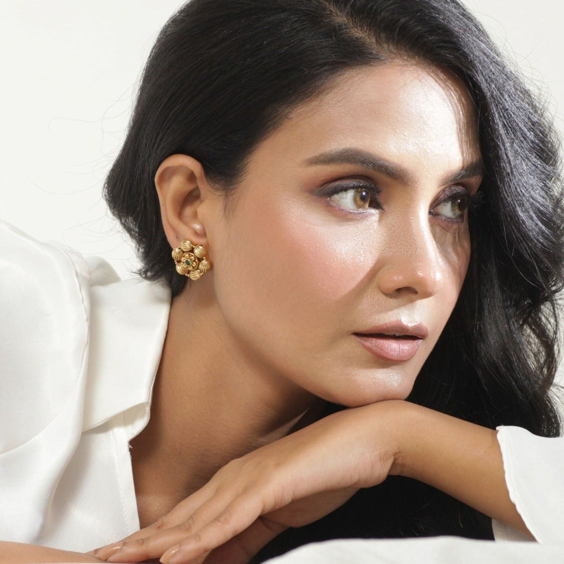 Azba Simple Floral Antique Stud Earrings