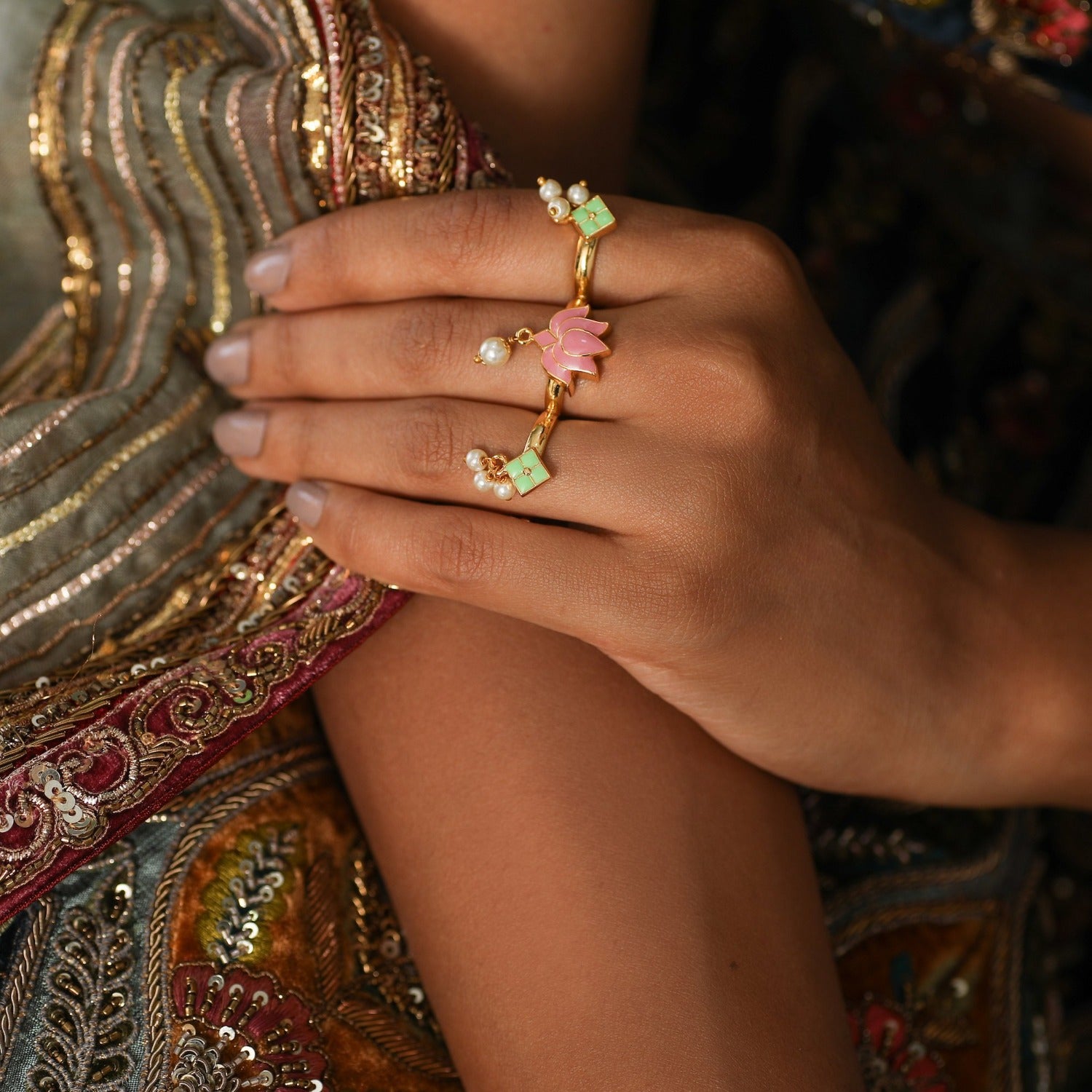 Jalaja Lotus Multi Finger Enamel Ring