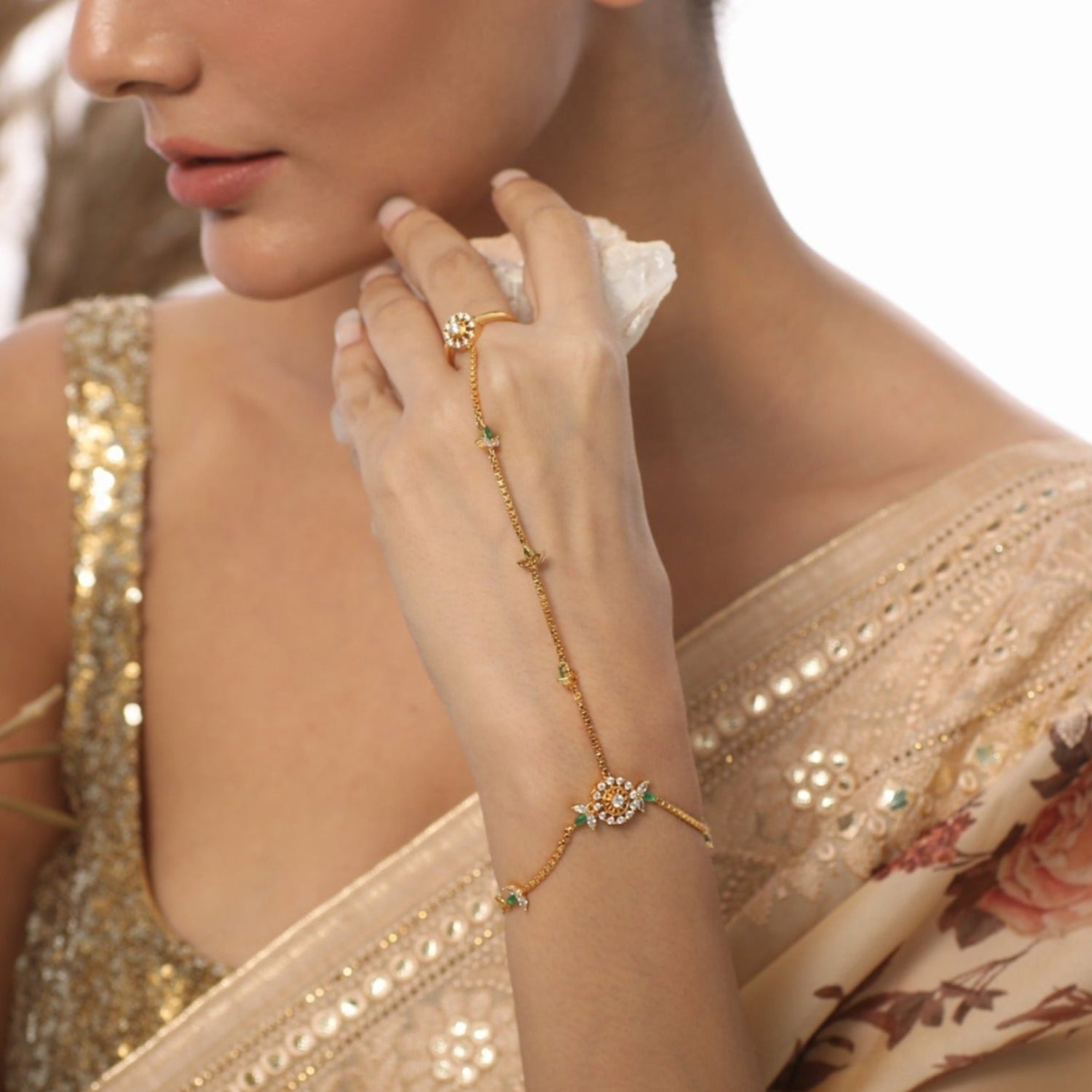 Nera CZ Gold Plated Hand Chain