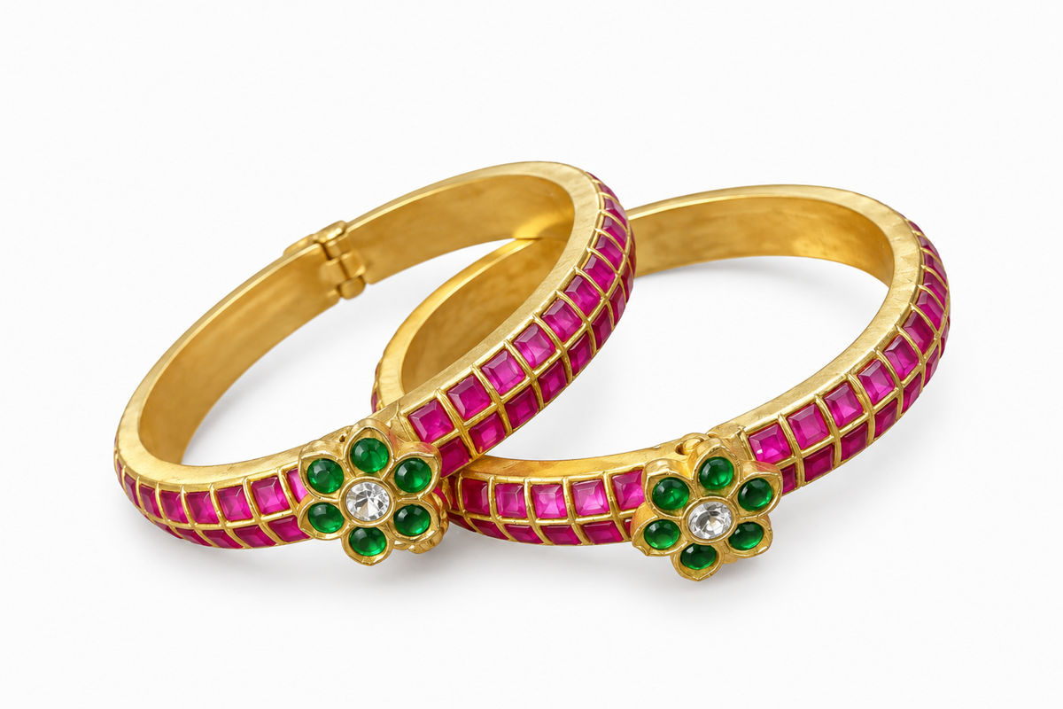 Charvi Pink and Green Bangles
