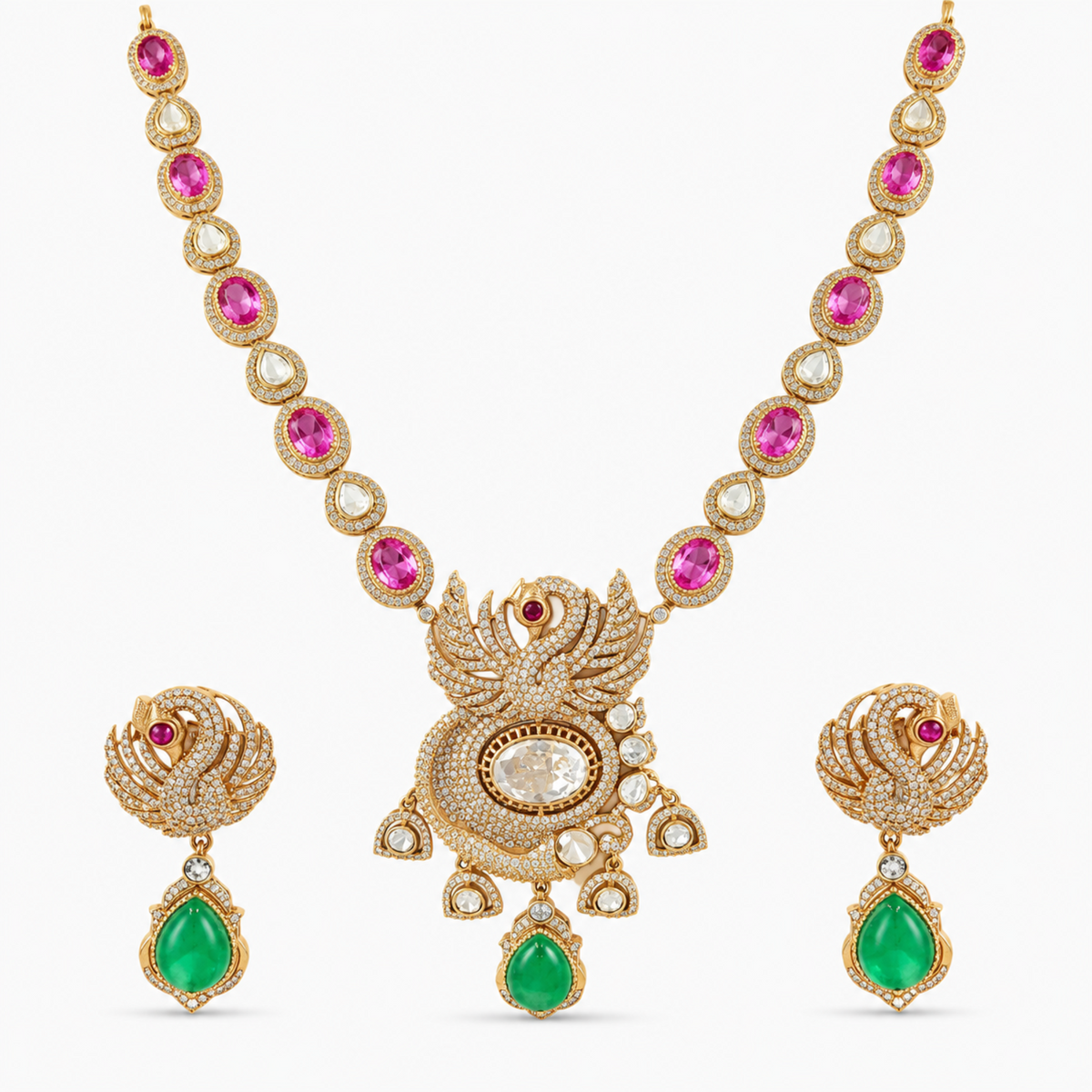 Vanya Victorian Pink and Green Necklace Set