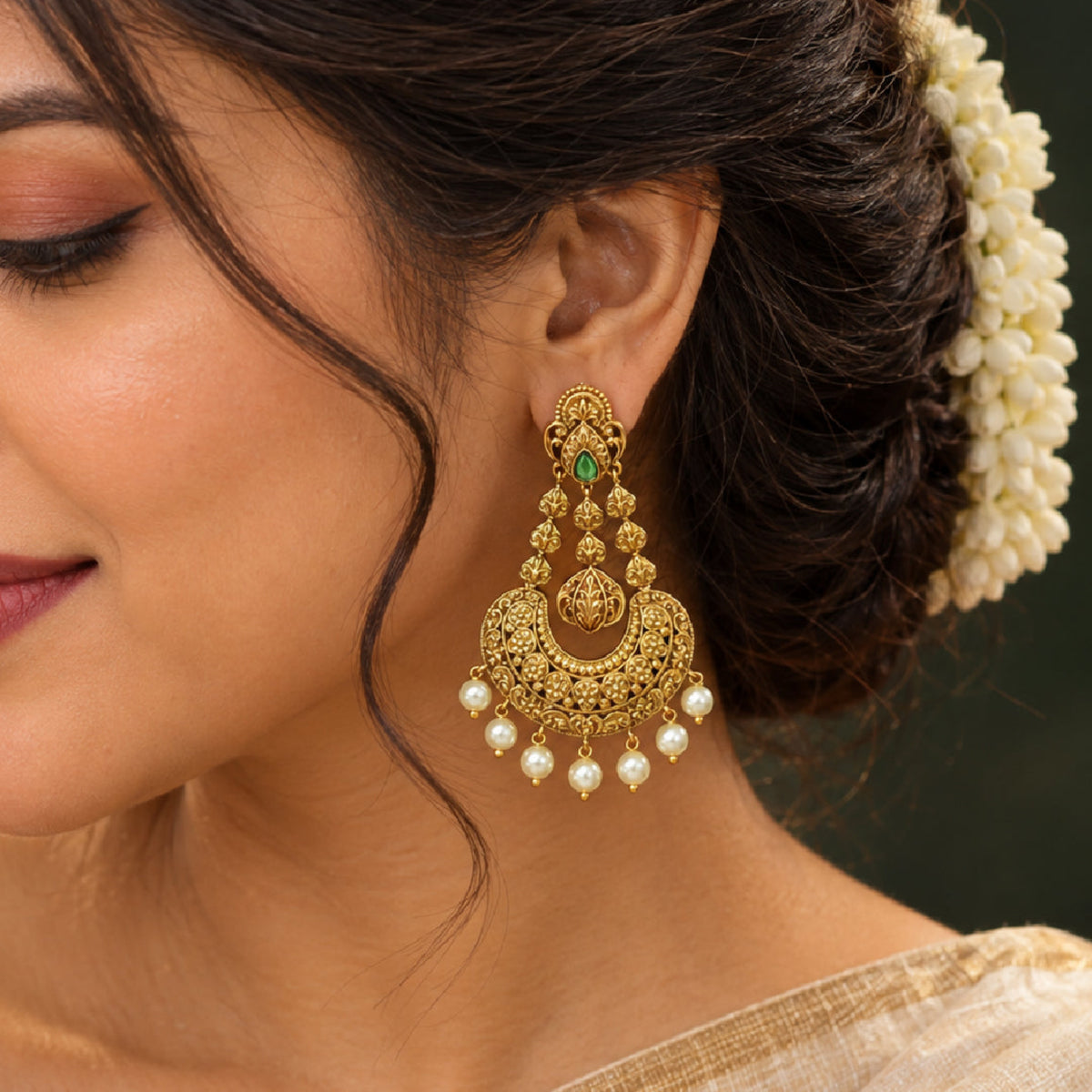 Samaira Antique Gold Drop Earrings