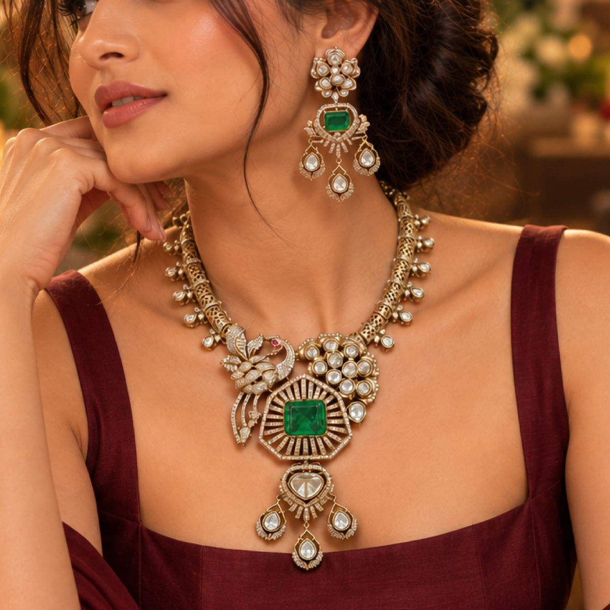 Aarini Victorian Green Necklace Set