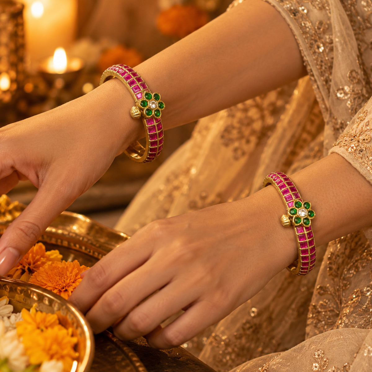Charvi Pink and Green Bangles