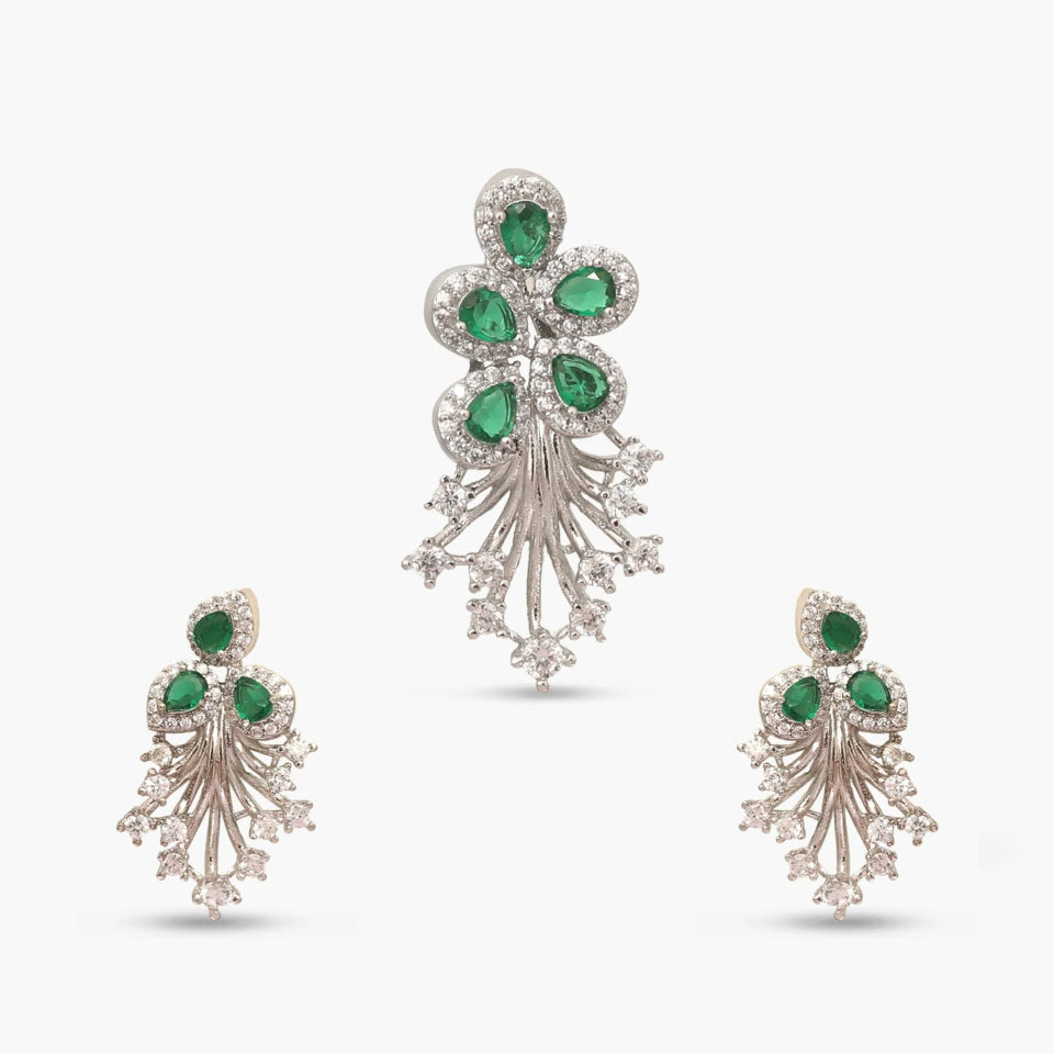 Plume Green Nakshatra CZ Pendant Set