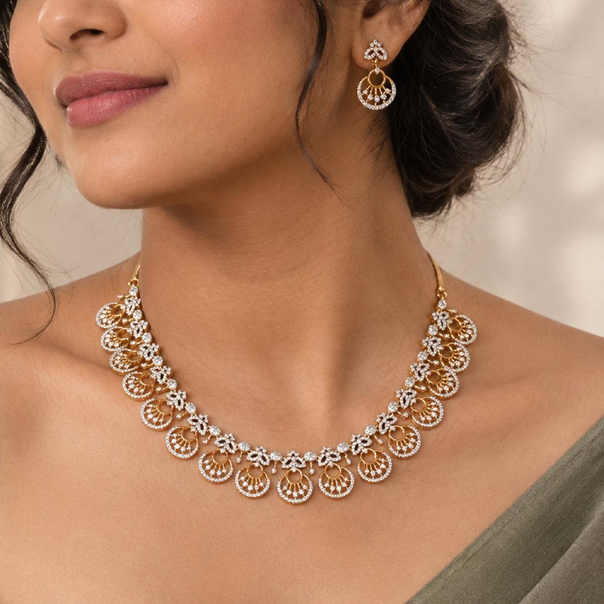 Oviya CZ Floral Necklace Set