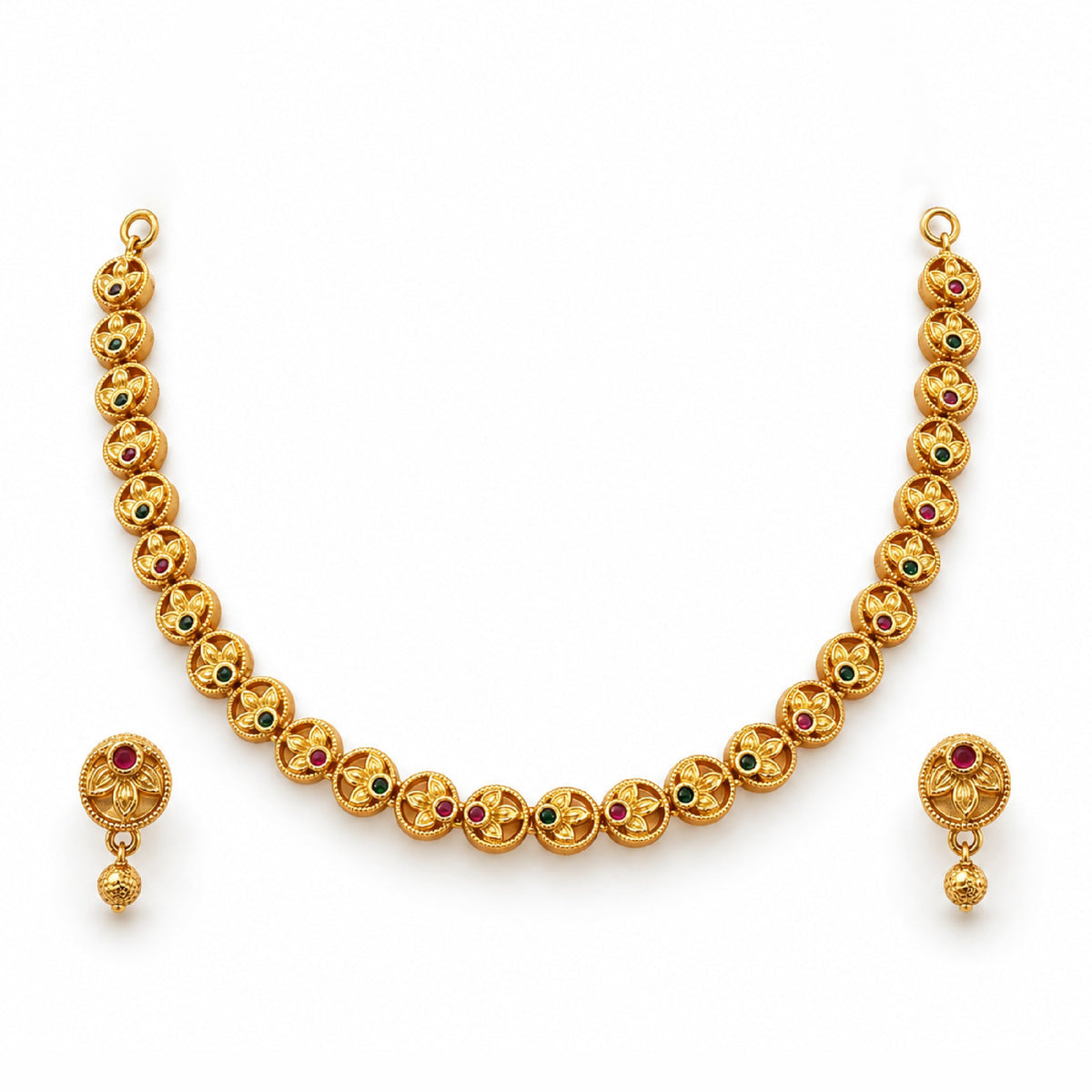 Zivara Red and Green Necklace Set