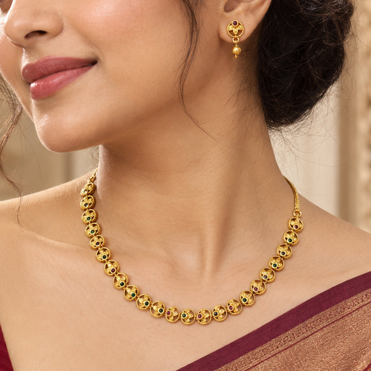Zivara Red and Green Necklace Set