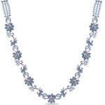 A picture of rhodium plated necklace with green, pink and mint beads in floral designs.