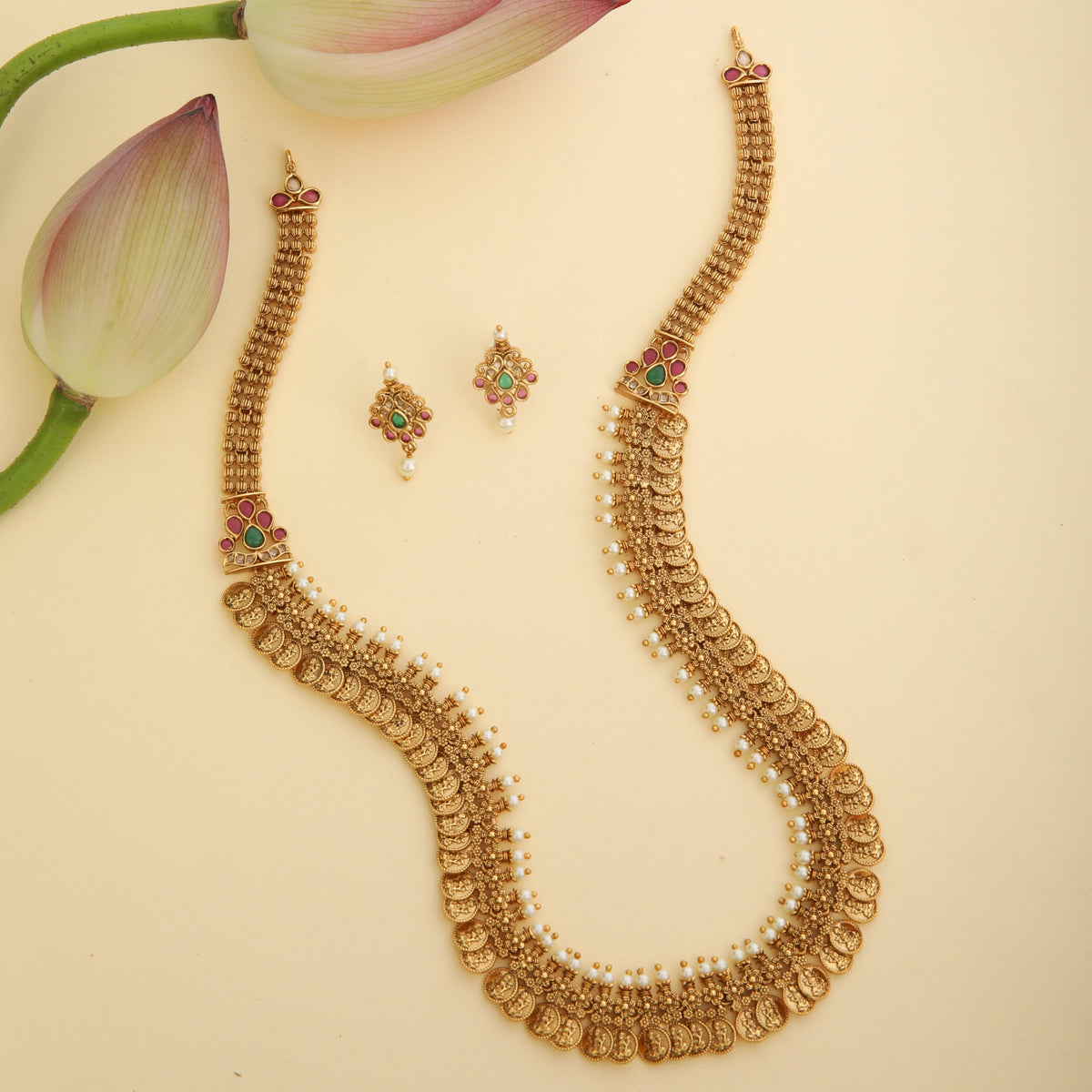 Mrinalini Antique Coin Long Necklace Set