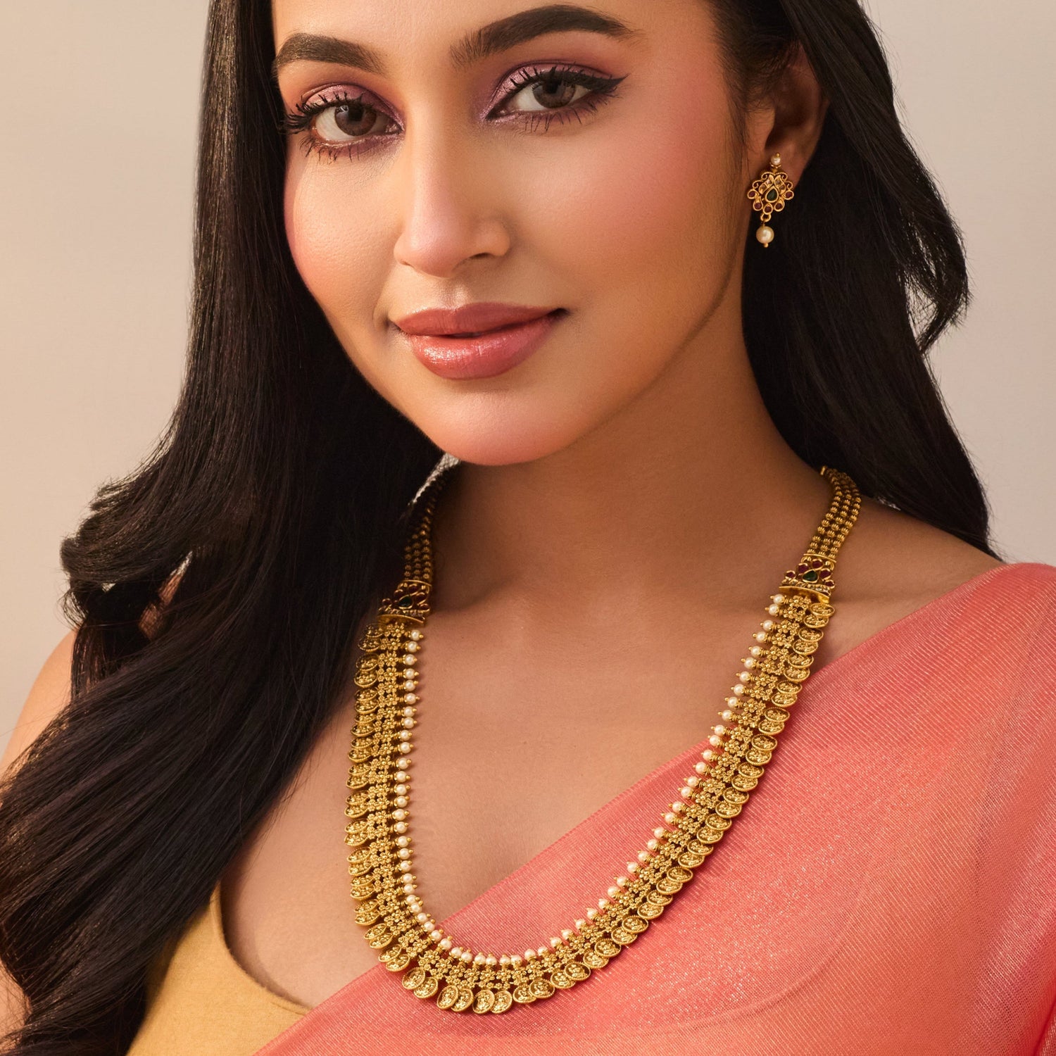 Mrinalini Antique Coin Long Necklace Set