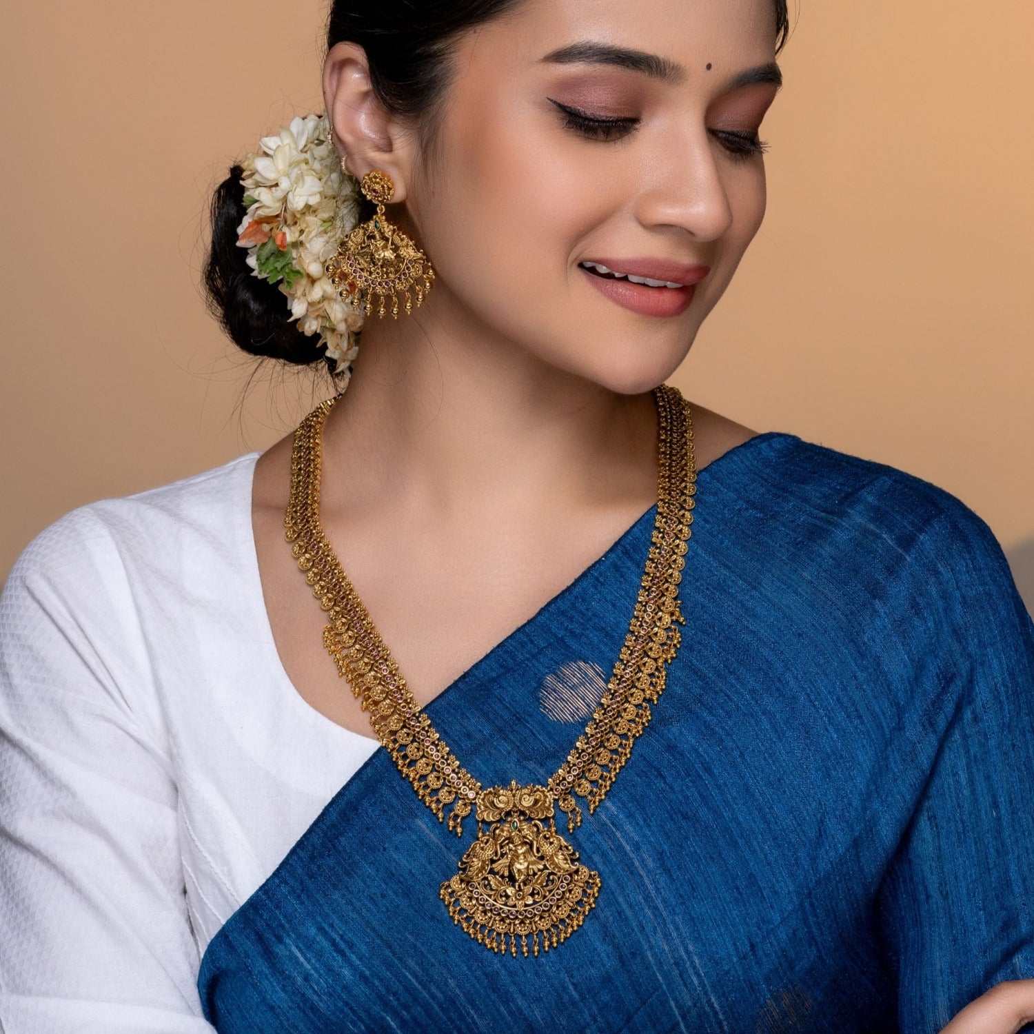 Long Chain And Necklace Set Antique Gold Long Necklace Jewellery Set With Jhumkas – Sasitrends