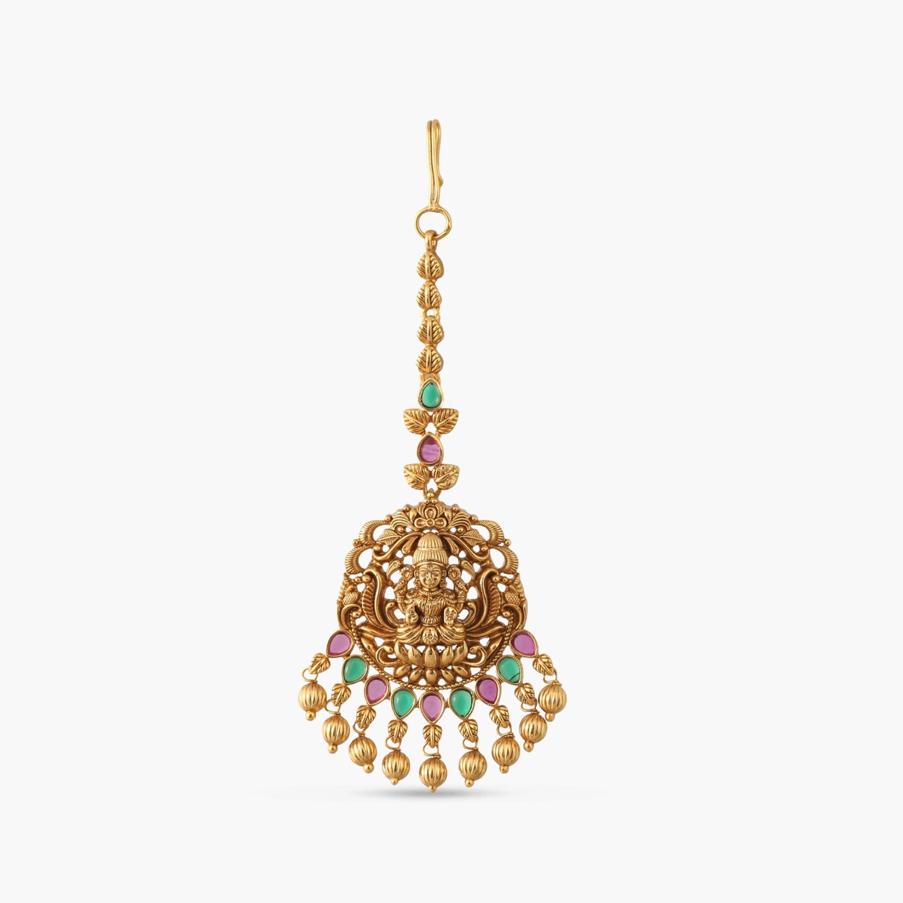 Bhargavi Red Green Antique Maang Tikka
