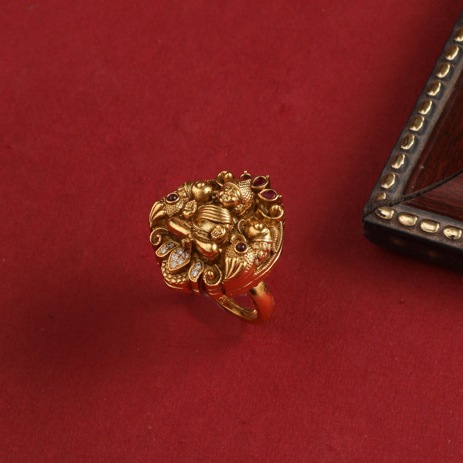 Buy Antique Adjustable Ring With Matte Gold Plating 219213 | Kanhai Jewels