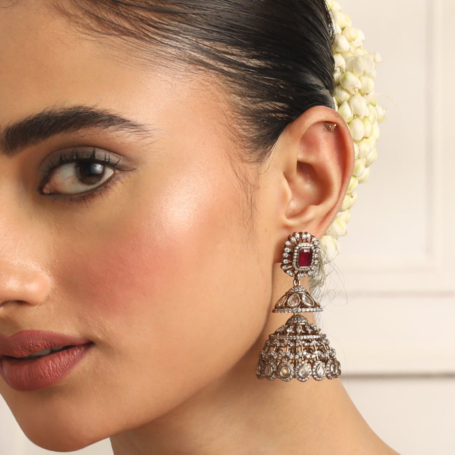 Layered Nakshatra CZ Jhumka Earrings
