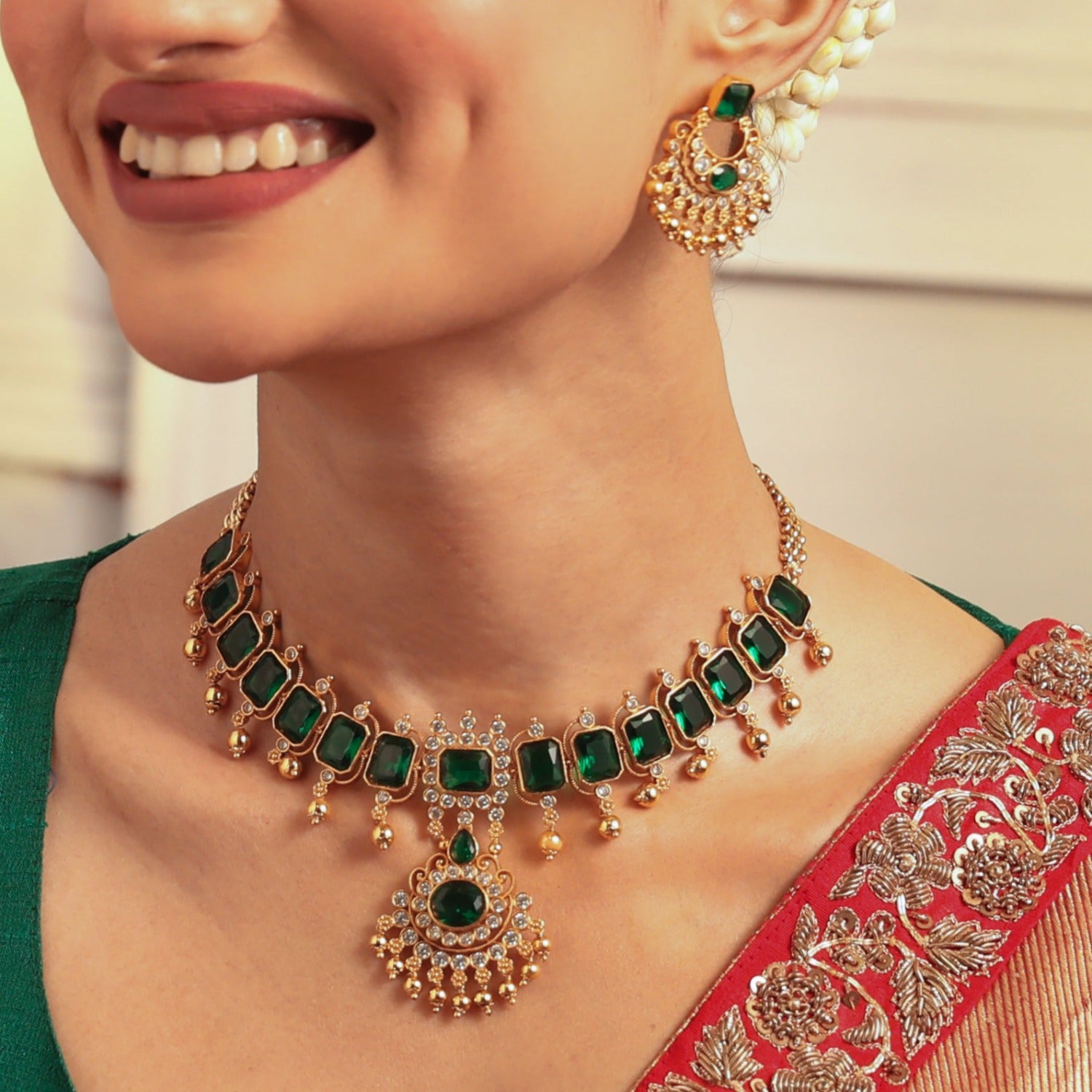Buy Tarinika s Emerald Shine CZ Choker Set Indian Jewelry