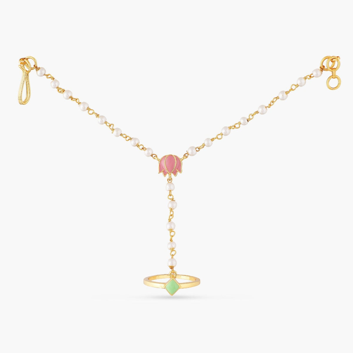 Jalaja Single Lotus Ring Hand Chain Bracelet