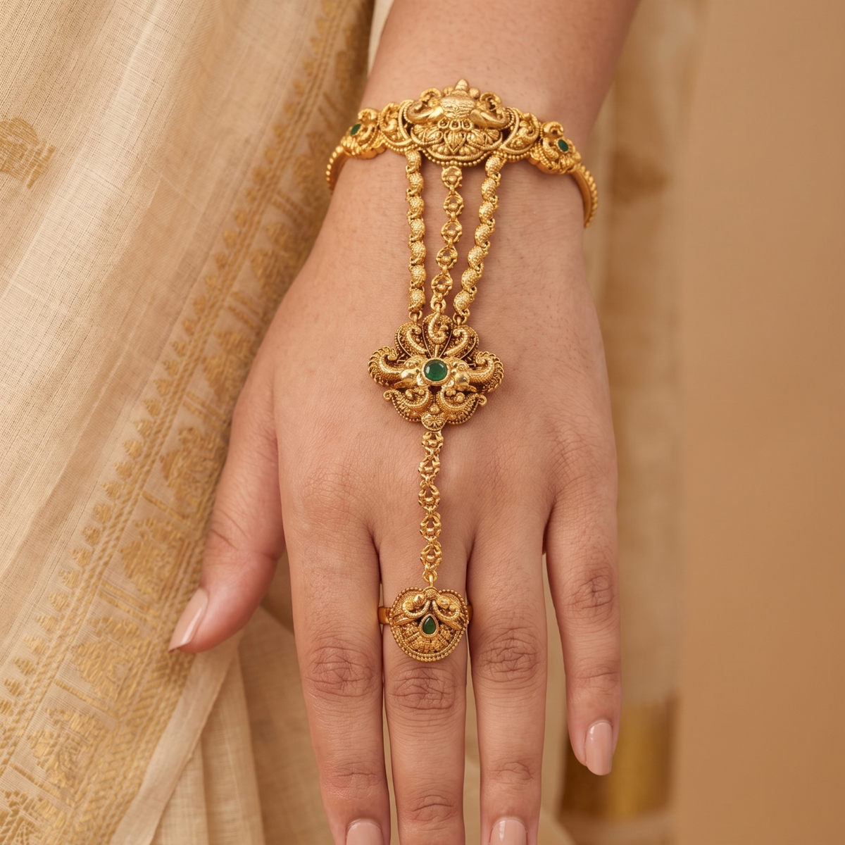 Krishvi Antique Hand Chain Bracelet