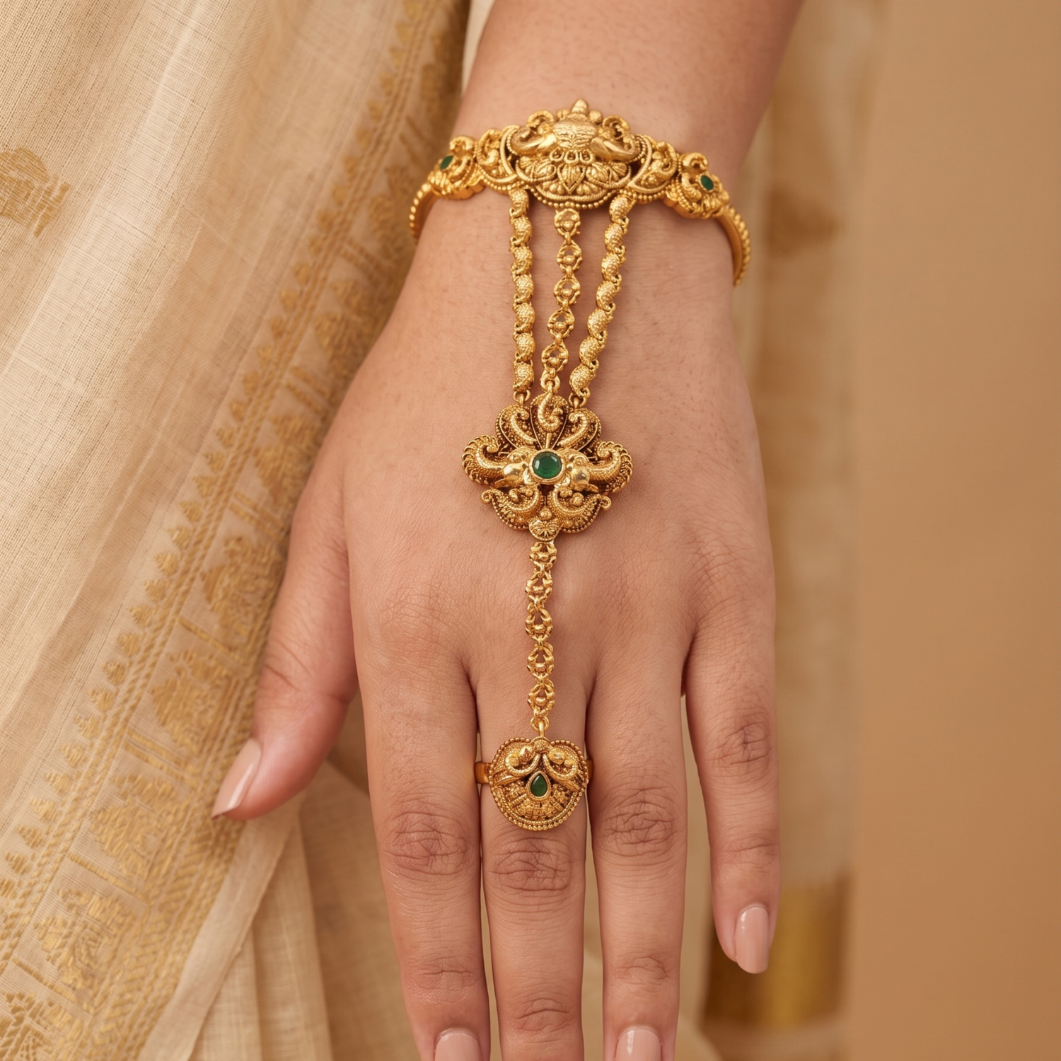 Krishvi Antique Hand Chain Bracelet