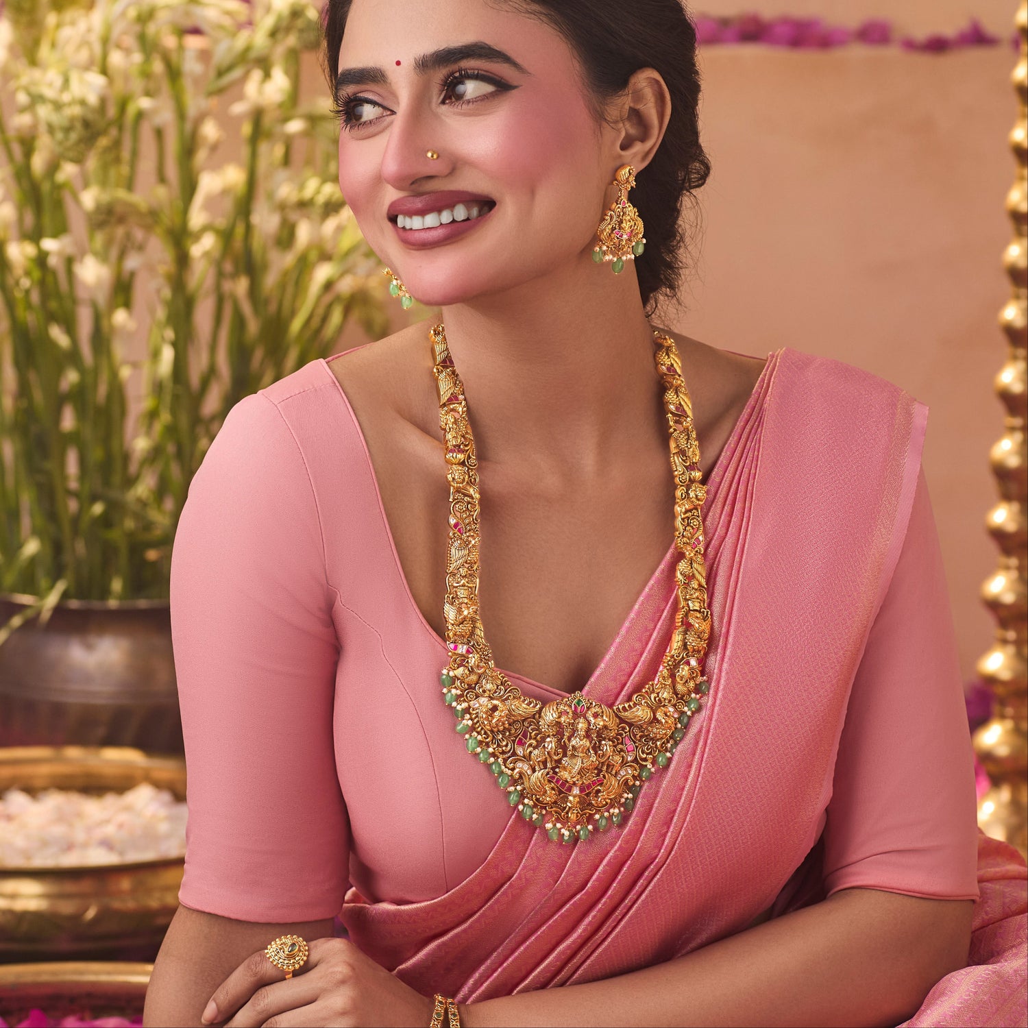 Yashirika Antique Gajalaxmi Long Necklace Set