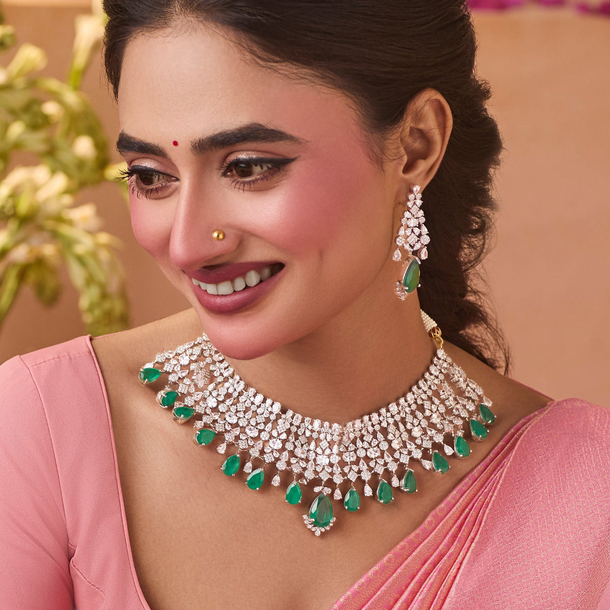 Ruhi Nakshatra CZ Green Choker Set