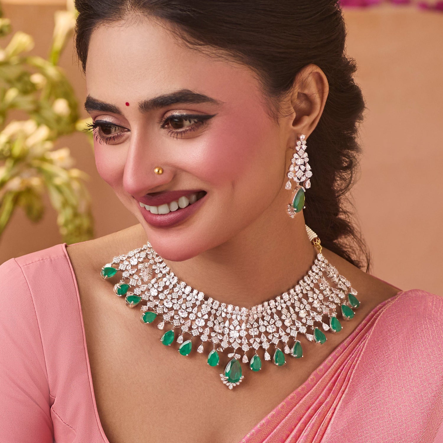 Ruhi Nakshatra CZ Green Choker Set