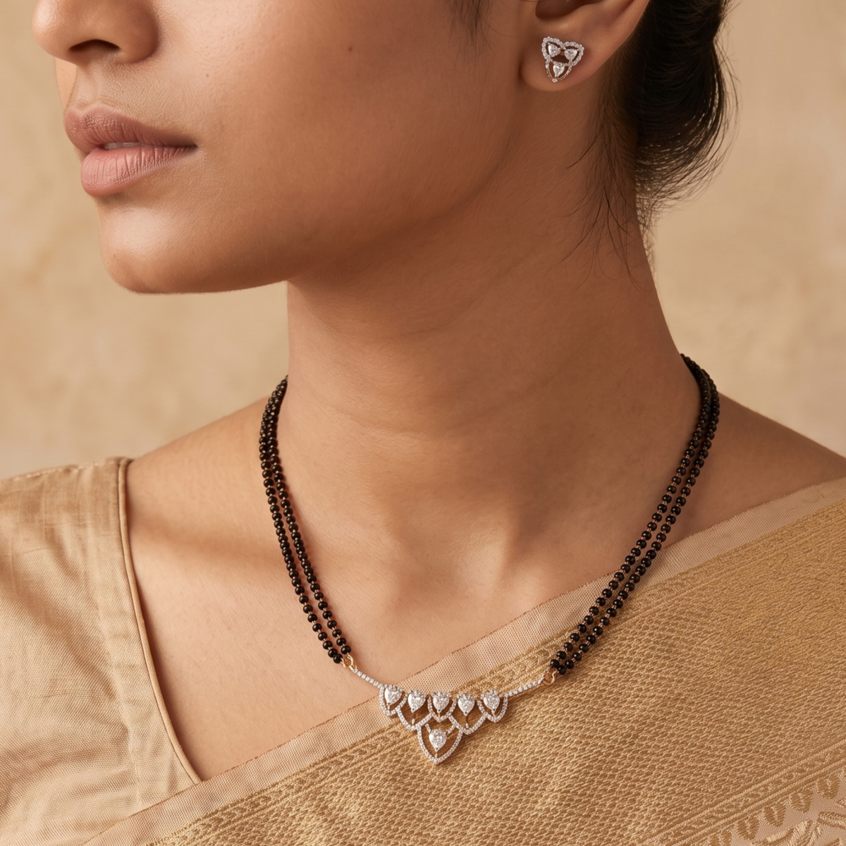 Rishita CZ Black Beads Necklace Set