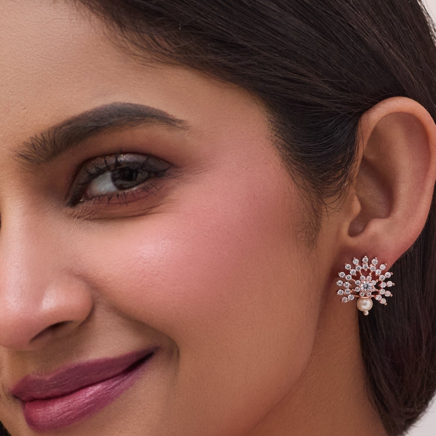 Blossom Pearl Nakshatra CZ Stud Earrings